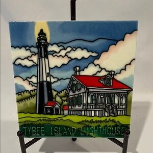 New in Box Vintage Tybee Island Lighthouse Tile Trivet / Wall Hanging